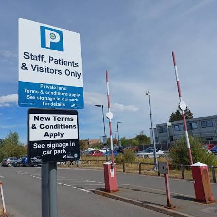 A hospital car park, no signage visible