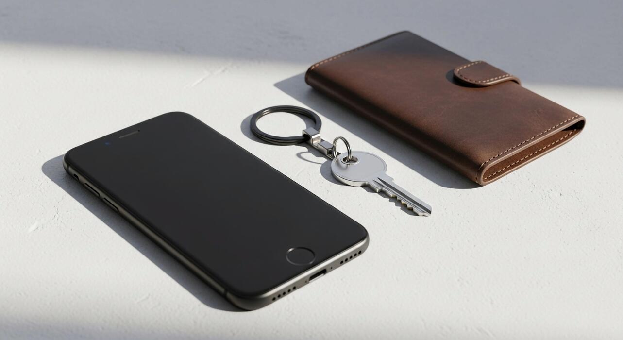 A wallet and a phone on a table